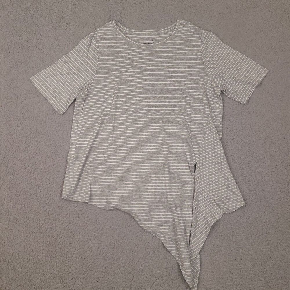 Banana Republic Womens Short Sleeve Designer Tee Tie Front Medium Gray Striped